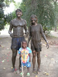 Moses with Scott and Rachel after they covered themselves in mud from the lake and scared everyone!